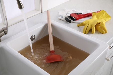 plunger in a clogged sink