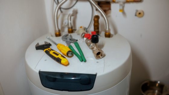 water heater with tools on top